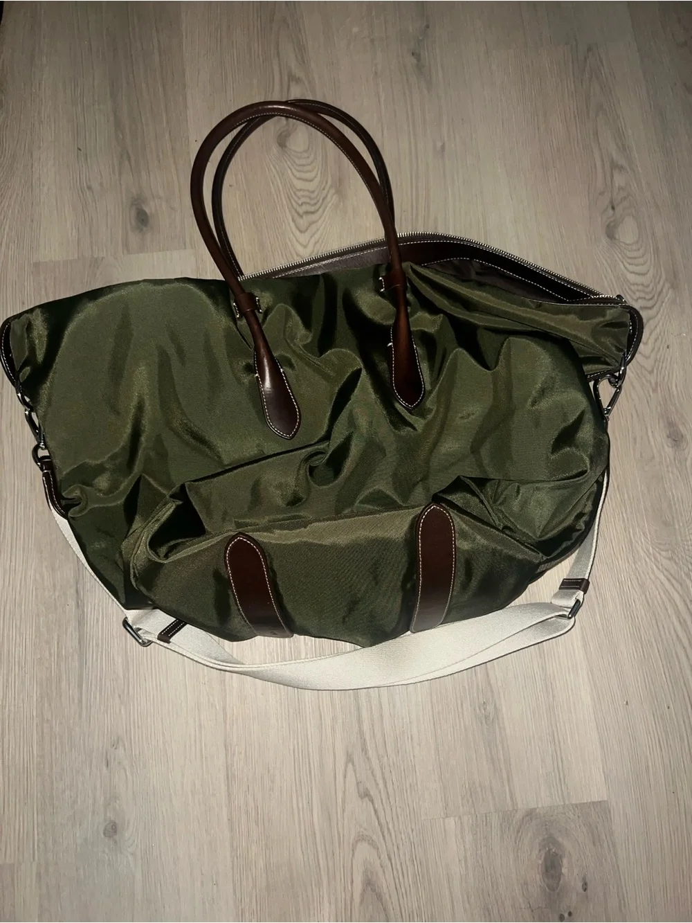 Polo Ralph Lauren Bellport Nylon Tote Green Leather Trim Zip Crossbody Bag